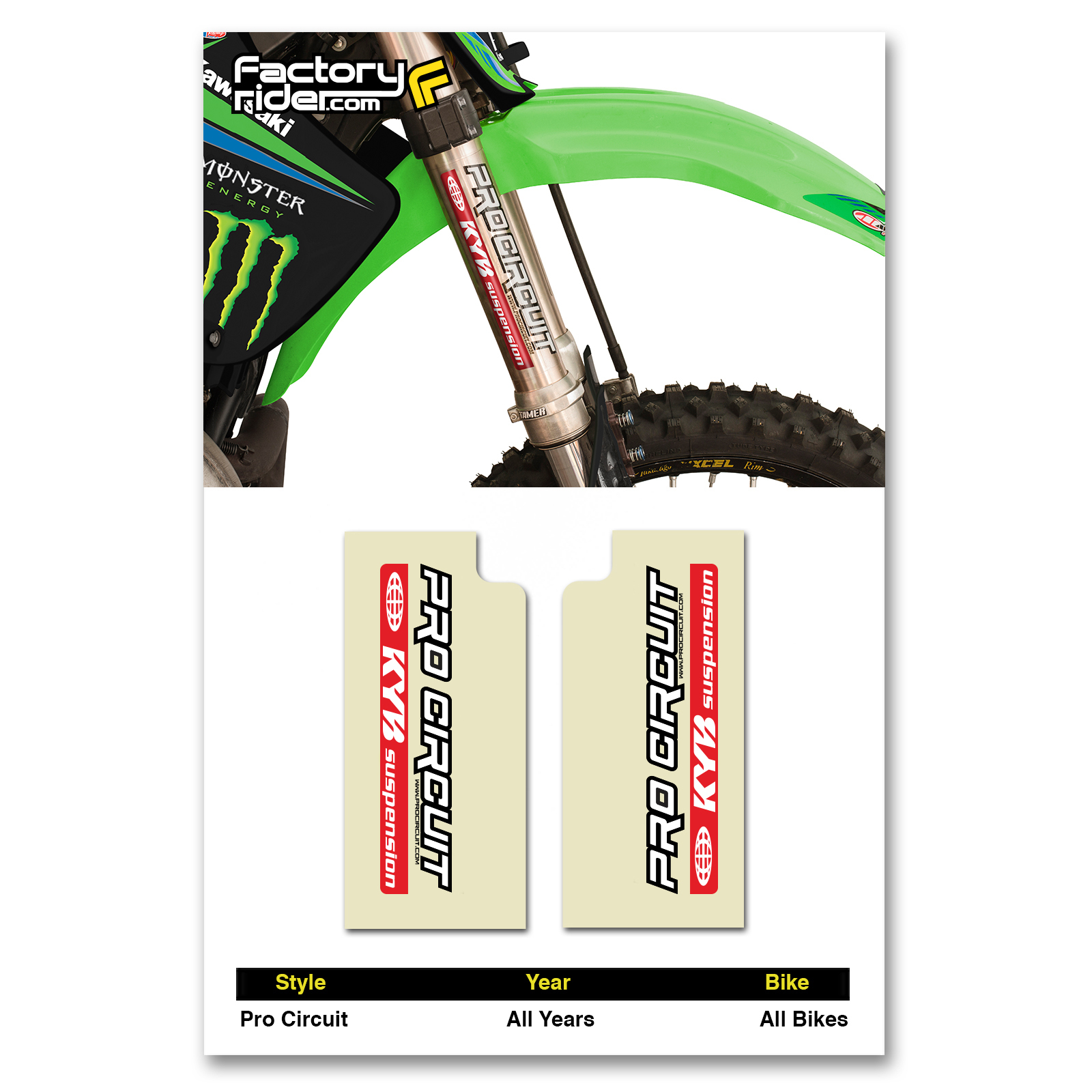 PRO Circuit KYB Fork STICKERS Mx Dirt Bike GRAPHICS  fit all Motocross Bikes!