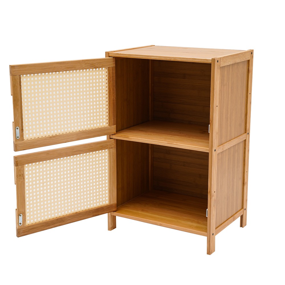 End Side Bedside Table Nightstand Sideboard w/ Rattan Decorated Drawers Storage