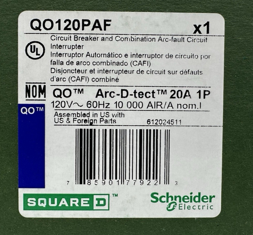 10 PCS -Square D QO120PAF-QO120PCAFI- Arc-fault Circuit Breaker 120v 20A 1P NEW