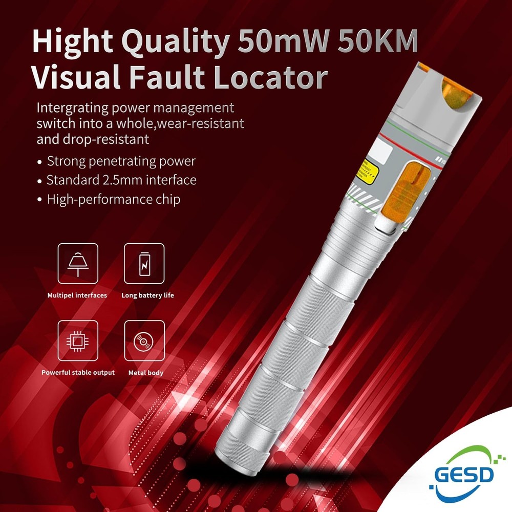 Battery-Powered Visual Fault Locator for Optical Fibers - Compact & Efficient