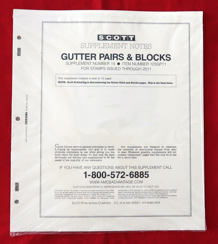 NEW Scott Supplement Notes #11 Gutter Pairs & Blocks For Postage Stamps 2008