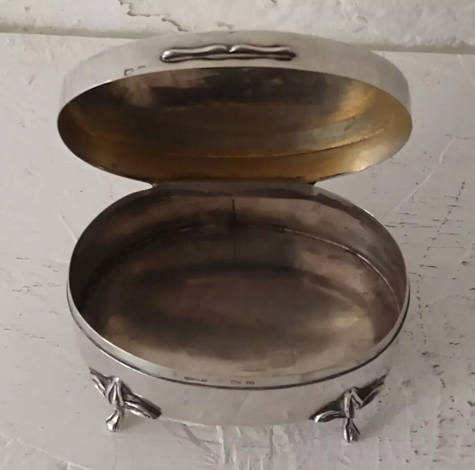 Antique Solid Silver Trinket Box - Birm. 1919.