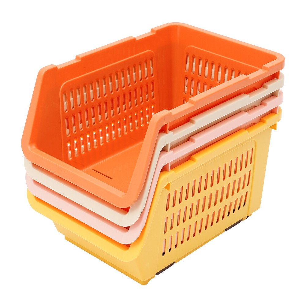 4 PCS Stacking Storage Baskets, Stackable Organizer Baskets, Storage Bins