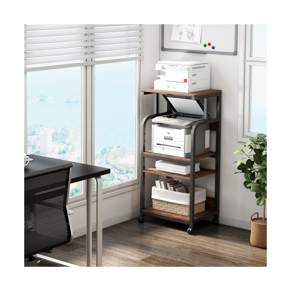 4-Tier Printer Stand with Adjustable Storage Shelf, Large Tall Printer Table ...