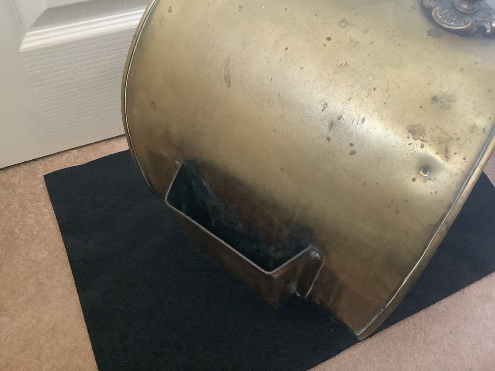 Vintage Brass Coal Box With Lid Embossed Handled 4 Footed Coal Scuttle