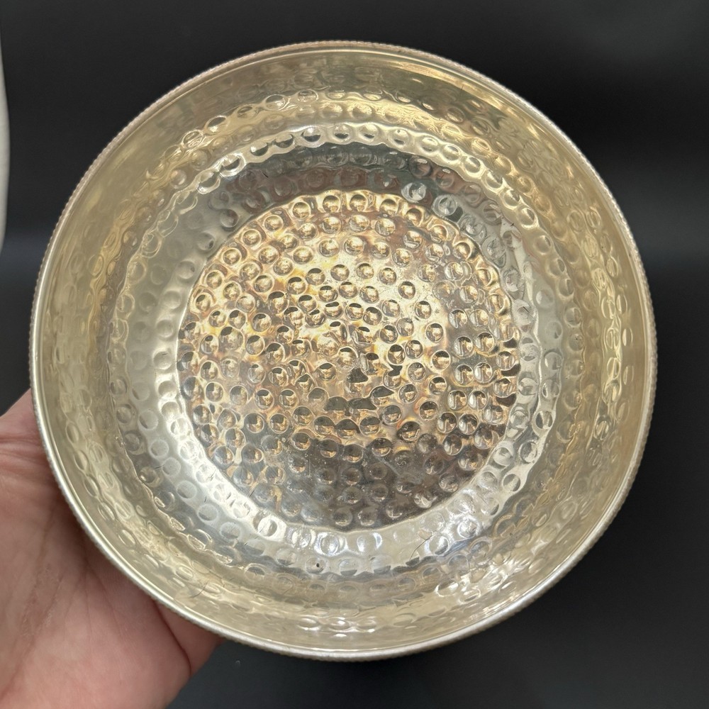 Vintage Hammered Silver Plated Bejeweled Cabochon Decorative 8” Candle Holder