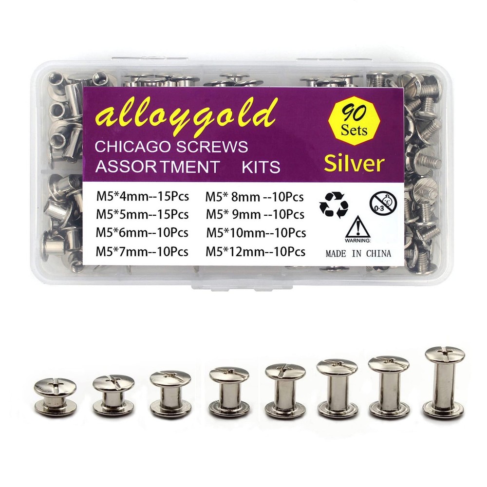 Silver Chicago Screws Leather Rivets Assorted 8 Sizes M5 Binding Bookbinding