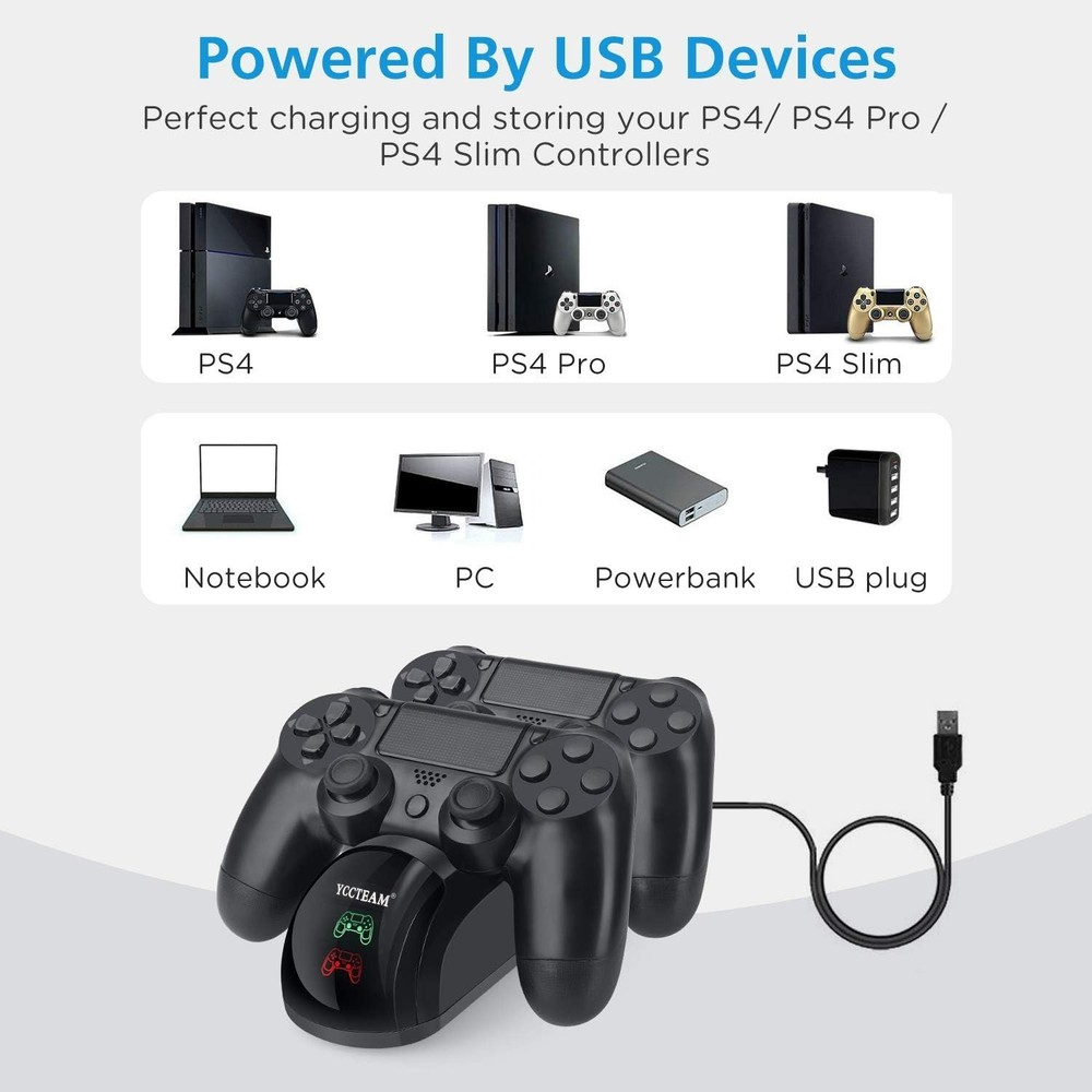 Efficient PS4 Controller Fast Charging Dock - Dual Charging with Status Light
