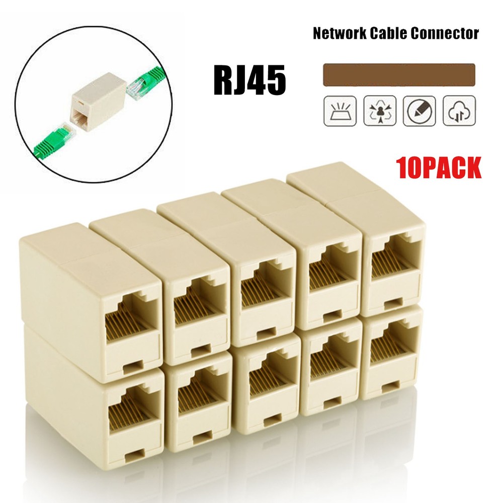 10 Pack RJ45 Cat5e Ethernet Network Extension Cable Coupler Joiner Connector US