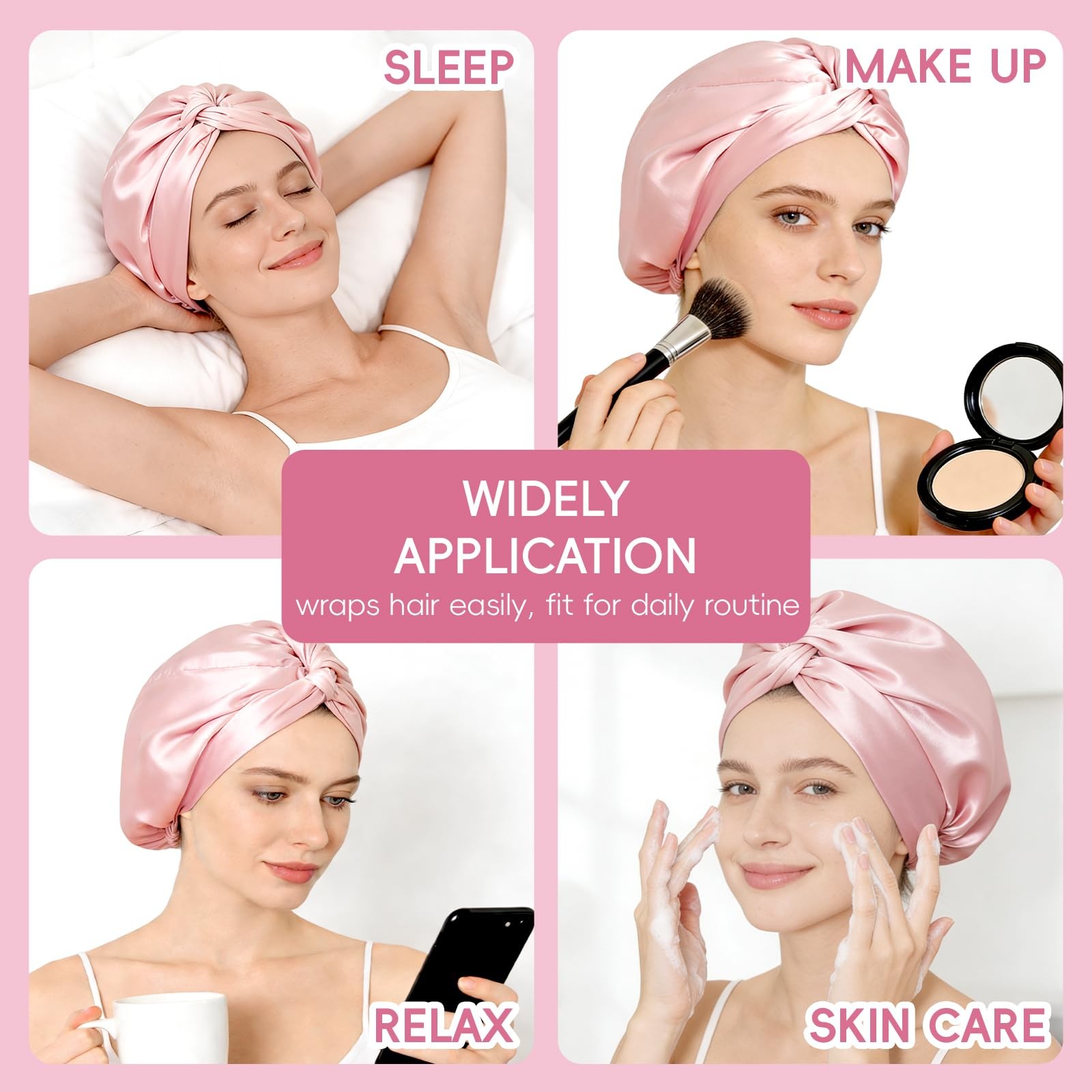 Fistmta 22 Momme 100% Mulberry Silk Bonnet for Sleeping Women, Large, Pink