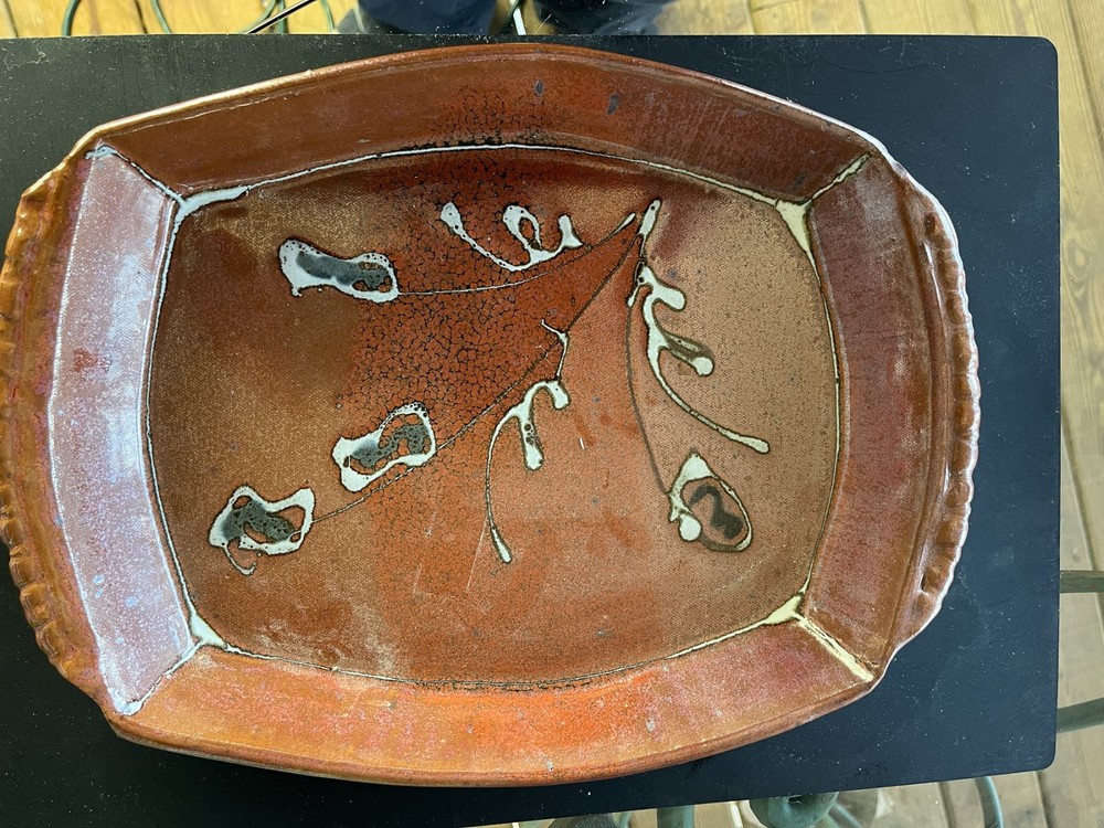 Studio Pottery Tray Platter Signed HB Brown Glaze Handmade Ceramic