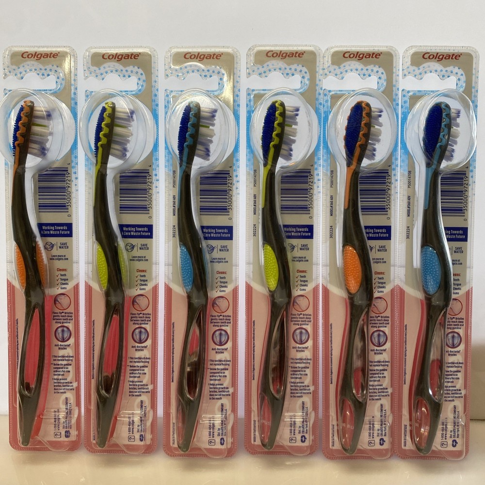 6 PACK - Colgate 360 Advanced Floss-Tip Medium Toothbrushes, Mix Colors
