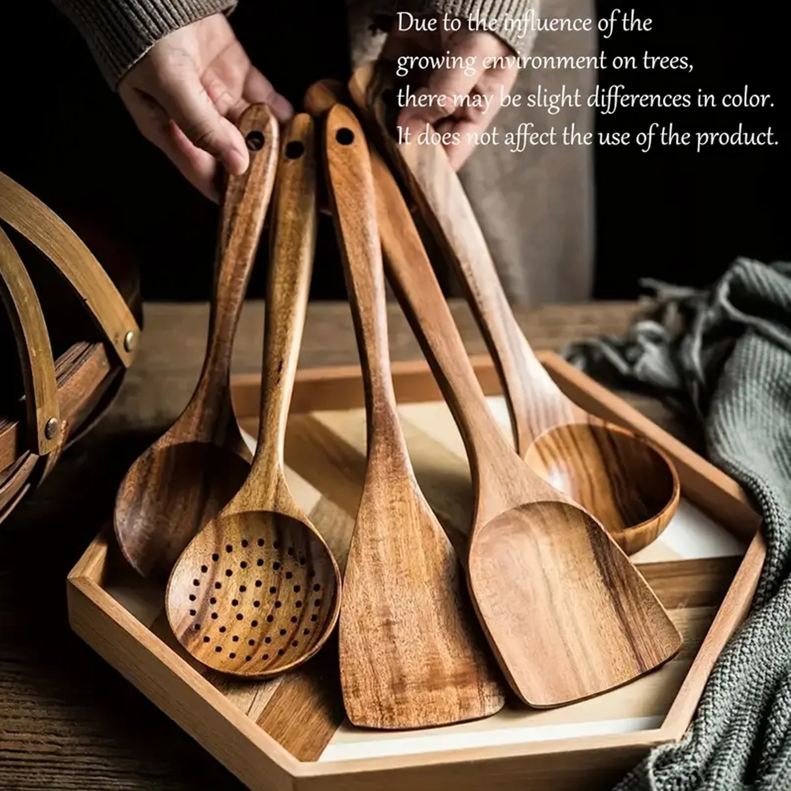 Wooden Kitchen Utensil Set - Natural Cooking Tools for Stirring & Serving