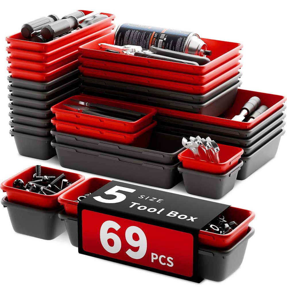 [5 Sizes] [69 PCS] Tool Drawer Organizer, Desk Tray, Rolling Chest, Toolbox (...