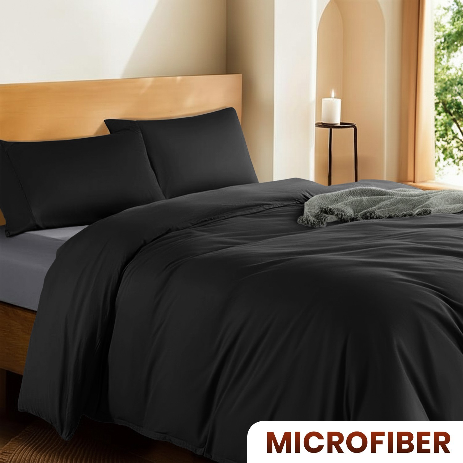 Plain Duvet Quilt Cover With Pillowcase Soft Microfiber Reversible Bedding Set