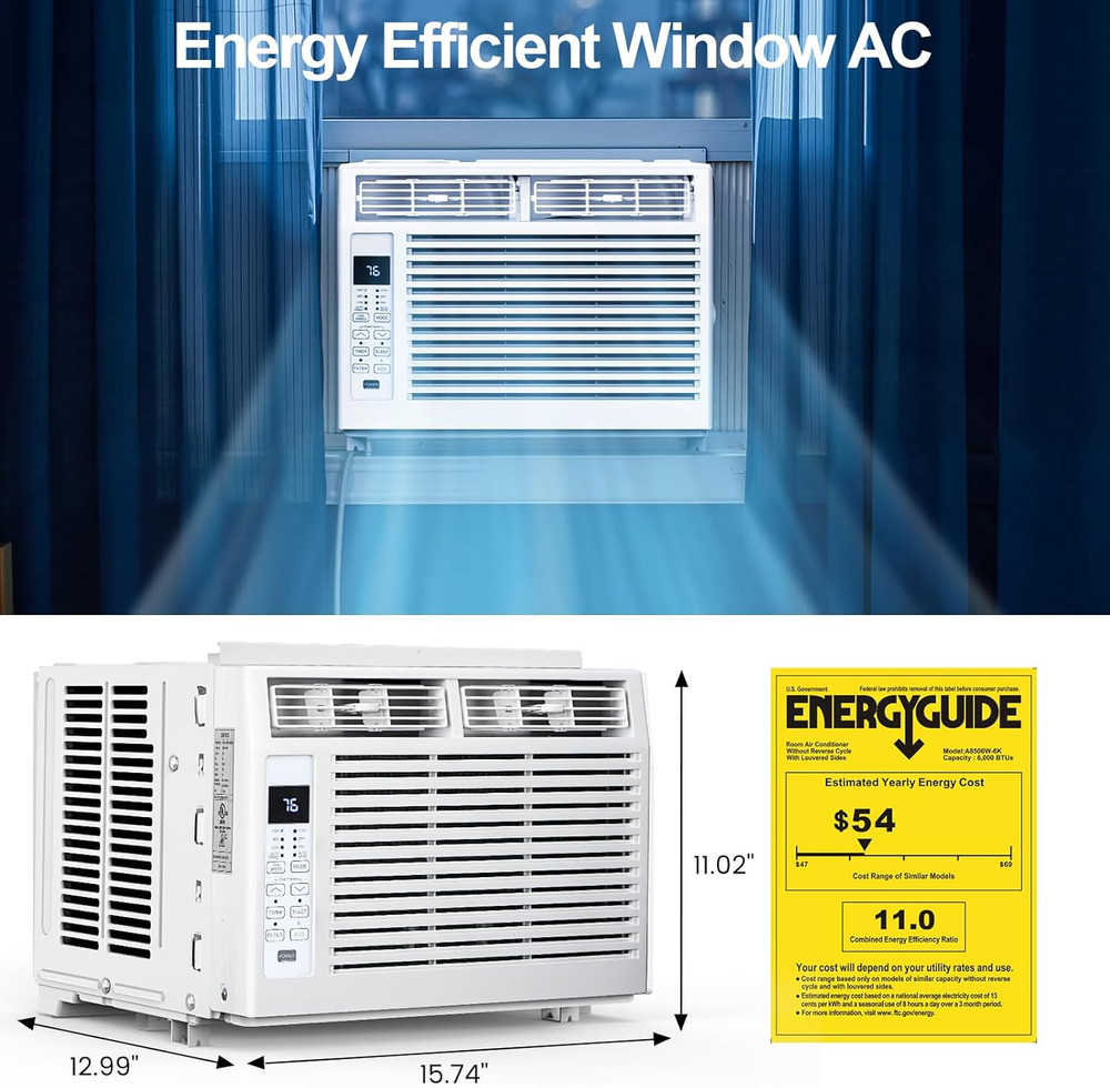 Electactic Window Air Conditioner 6,000 BTU, Window Type AC Unit with Cooling, D