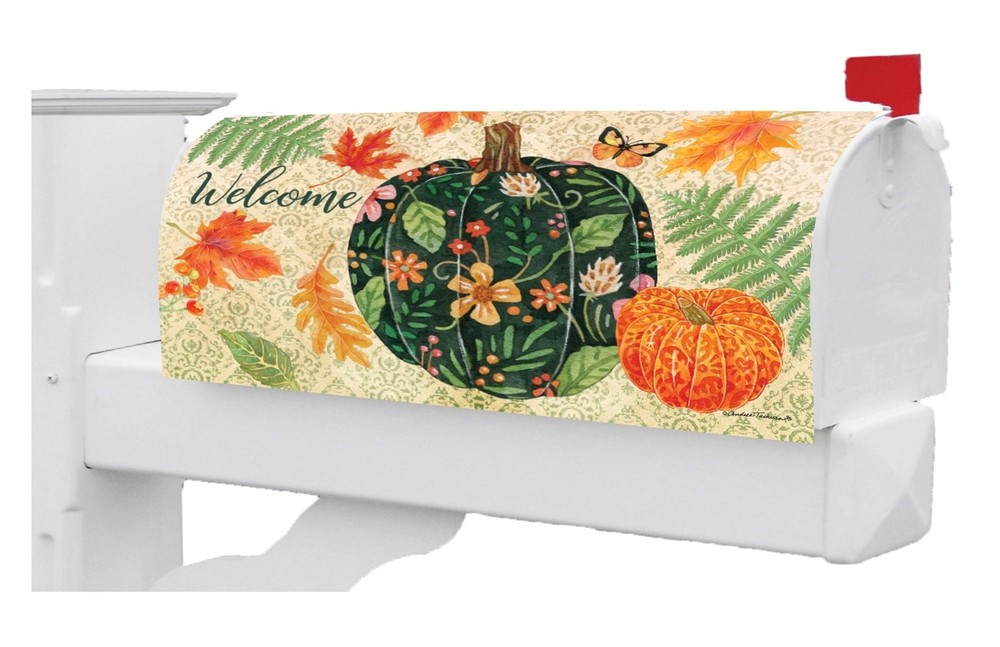 Pumpkin and Leaves Mailbox Cover