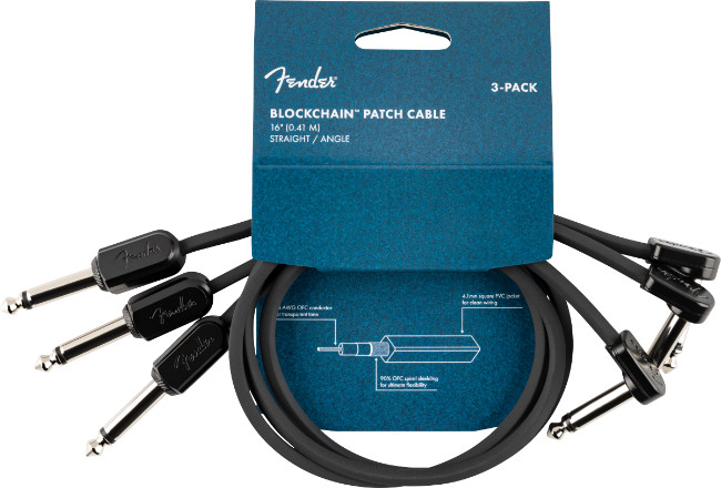Fender Blockchain 16" Pedal Patch Cables, 3-pack, Straight/Angled