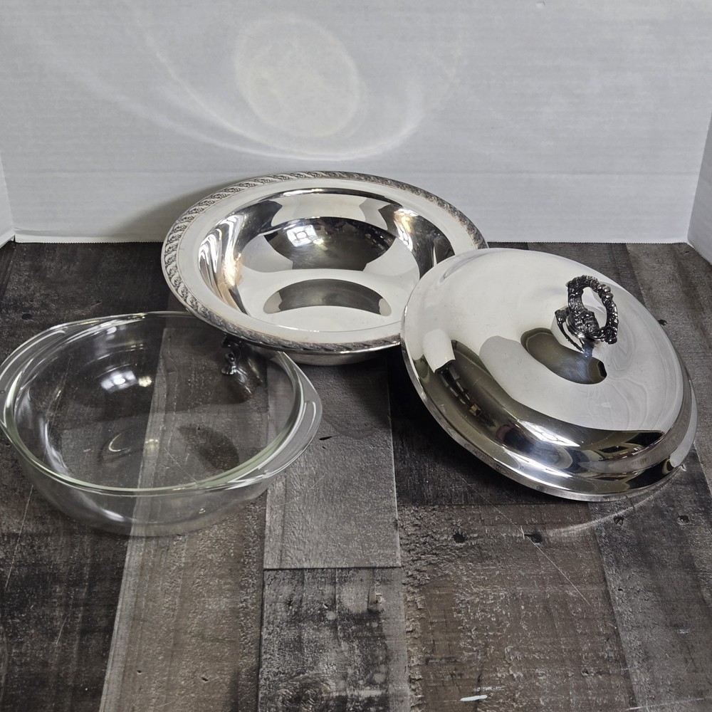 Wm. Rogers & Son Spring Flower Silverplate Serving Dish #2062 & 1.5 Qt Pyrex
