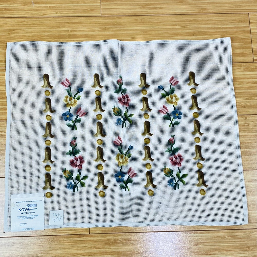 Flowers In A Row Wool Needlepoint Design Completed