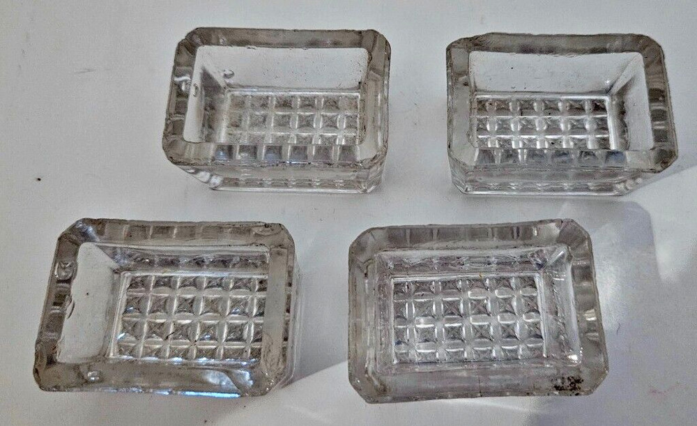 4 Vintage Rectangular Clear Glass Open Salt Cellars