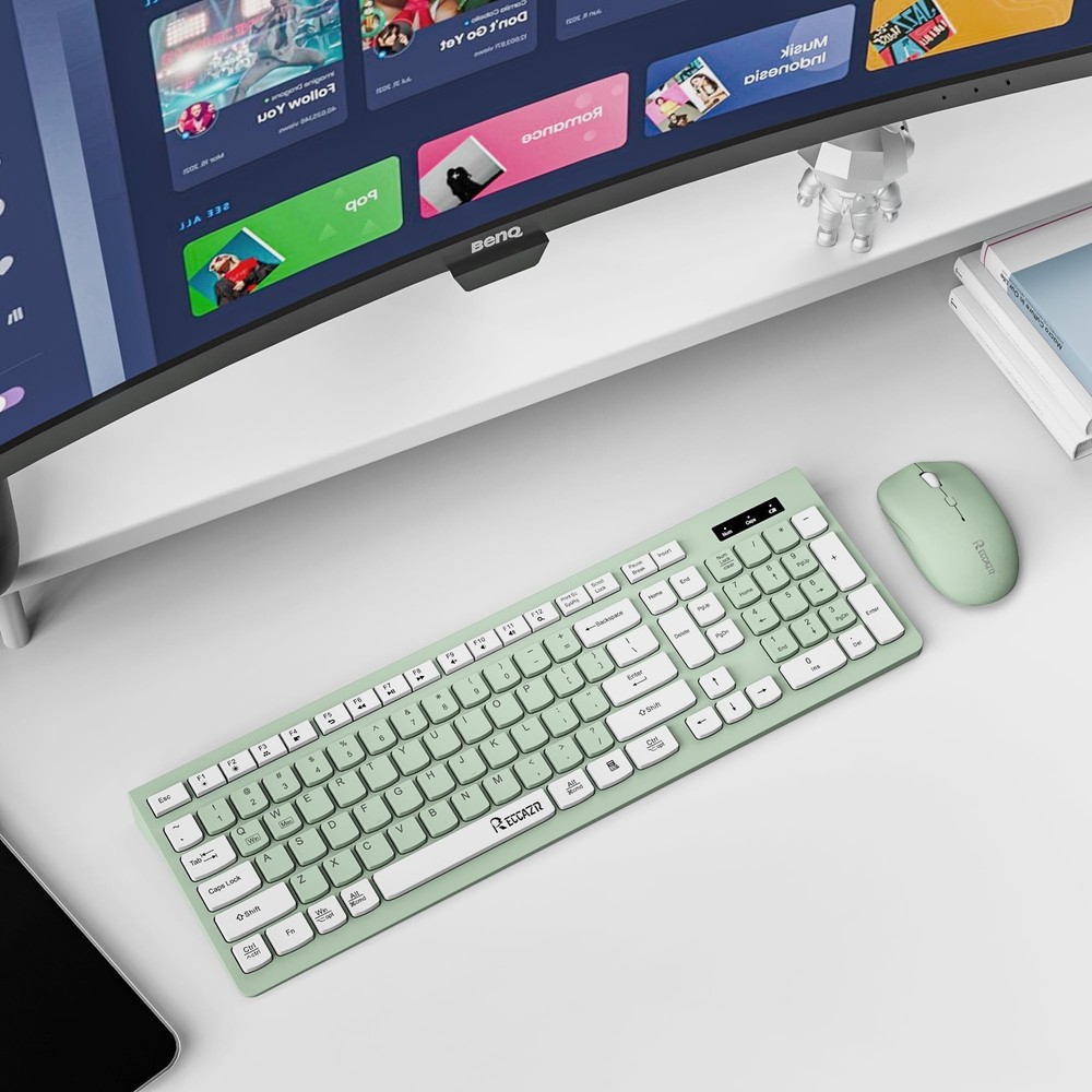 Wireless Keyboard and Mouse Combo Full-Sized Wireless Keyboard and Adjustable...