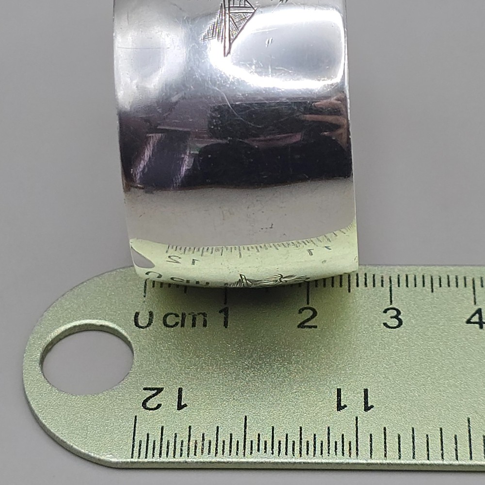 Antique Solid Silver Napkin Ring Engraved Landscape Scene