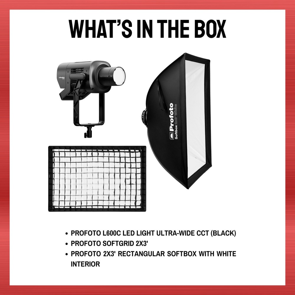 Profoto L600C LED Light Bundle with Rectangular Softbox and Softgrid