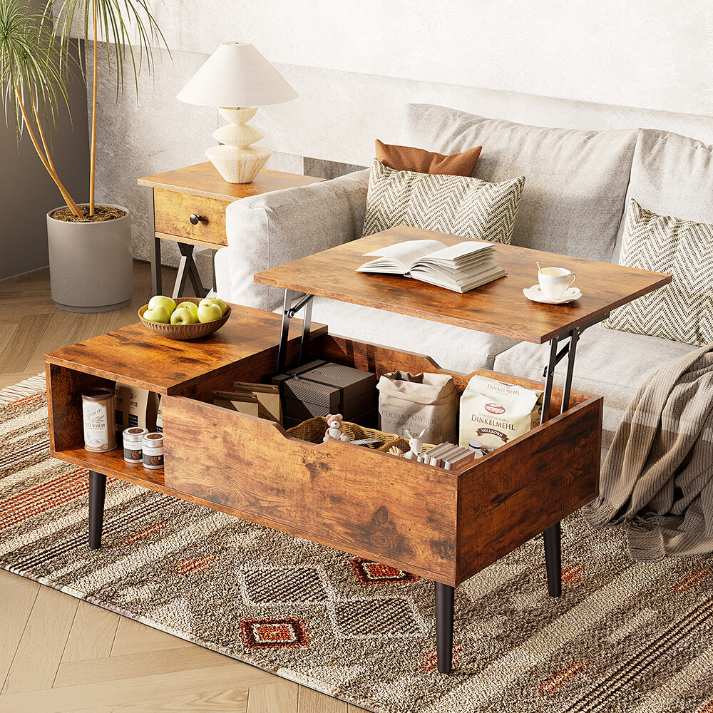 Lift Top Coffee Table for Living Room with Storage Shelf, Hidden Compartment