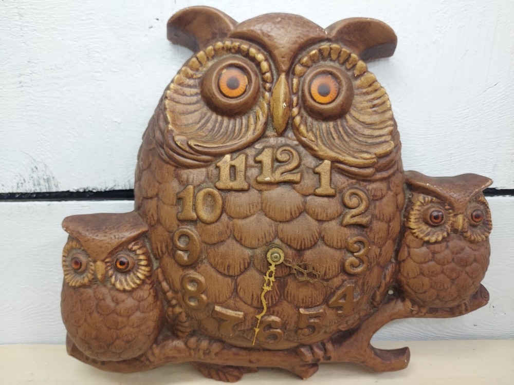 Vintage MCM 1974 Arnel's Owl Clock Untested