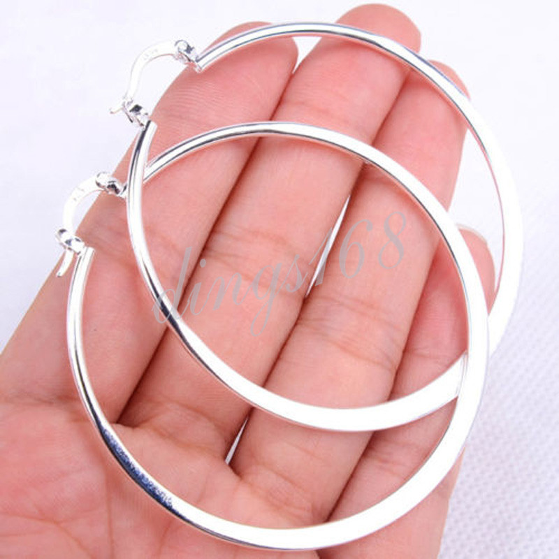 Classic Women's 925 Sterling Silver 55mm/2.1 inch X-Large Round Hoop Earrings H8