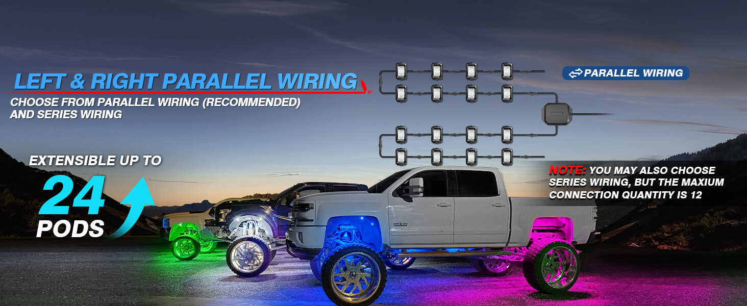 MICTUNING C2 Max RGB+IC LED Rock Lights, Upgrade 12 Pods Chasing Neon Lights Kit