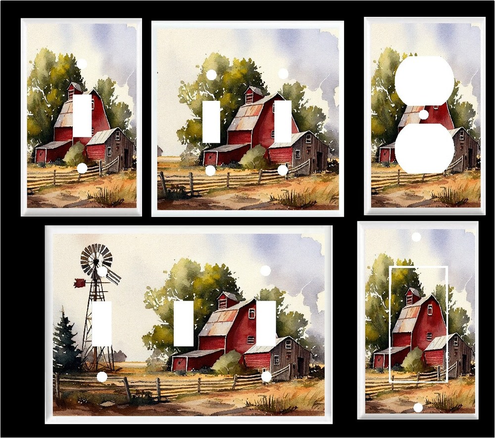 RUSTIC RED BARN WINDMILL  # 1 LIGHT SWITCH COVER PLATE OR OUTLETS U PICK