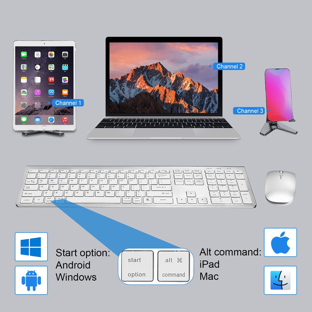 Plug & Play Compact Rechargeable Wireless Bluetooth & 2.4Ghz Full Size Keyboard