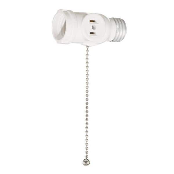 2-Outlet White Socket with Pull Chain 1406-W