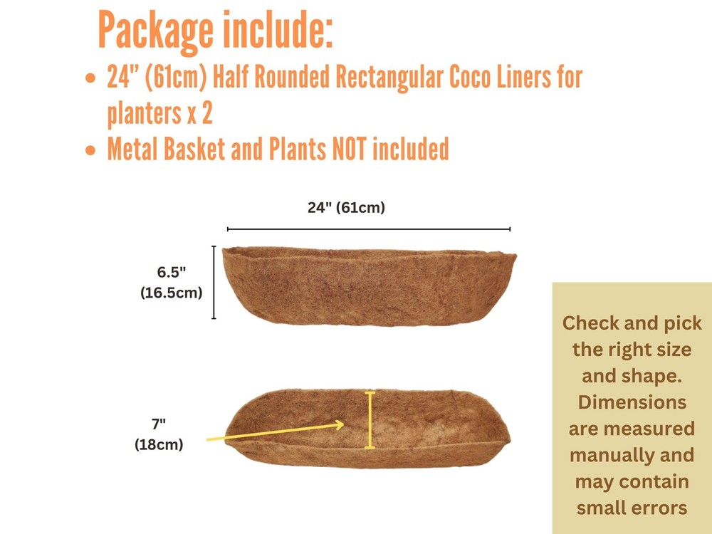 24 inch 2 Pack Half Rounded Rectangular Coco Liner for Window Box Planter: Th...