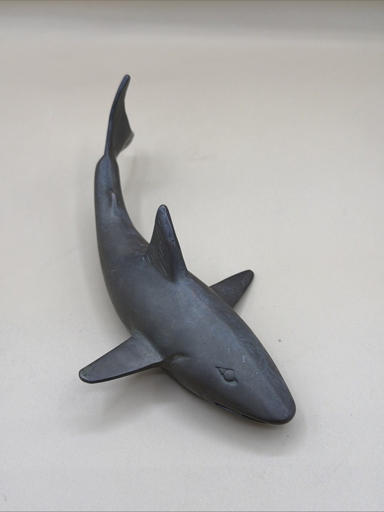 Vintage Solid Brass Shark Paperweight Figurine, 7" Long