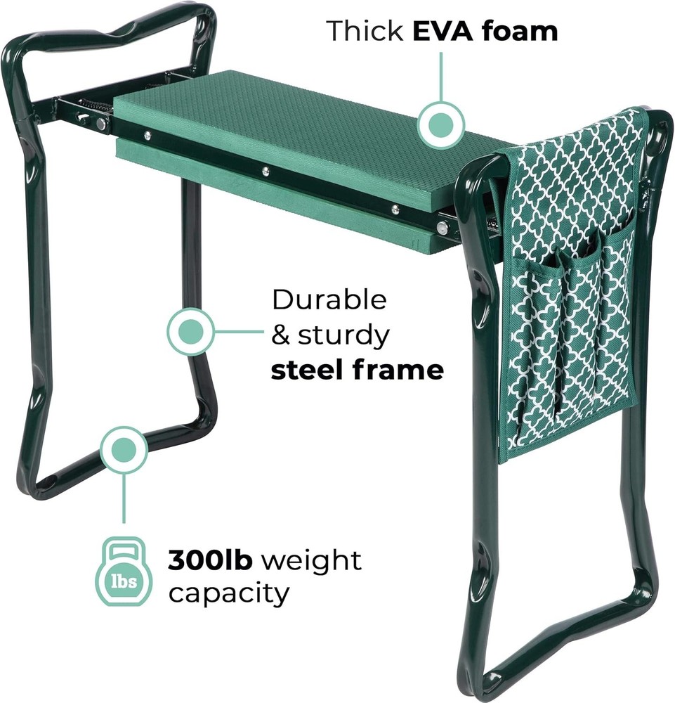 Foldable Garden Bench - Lightweight Stool, Tool Pouch