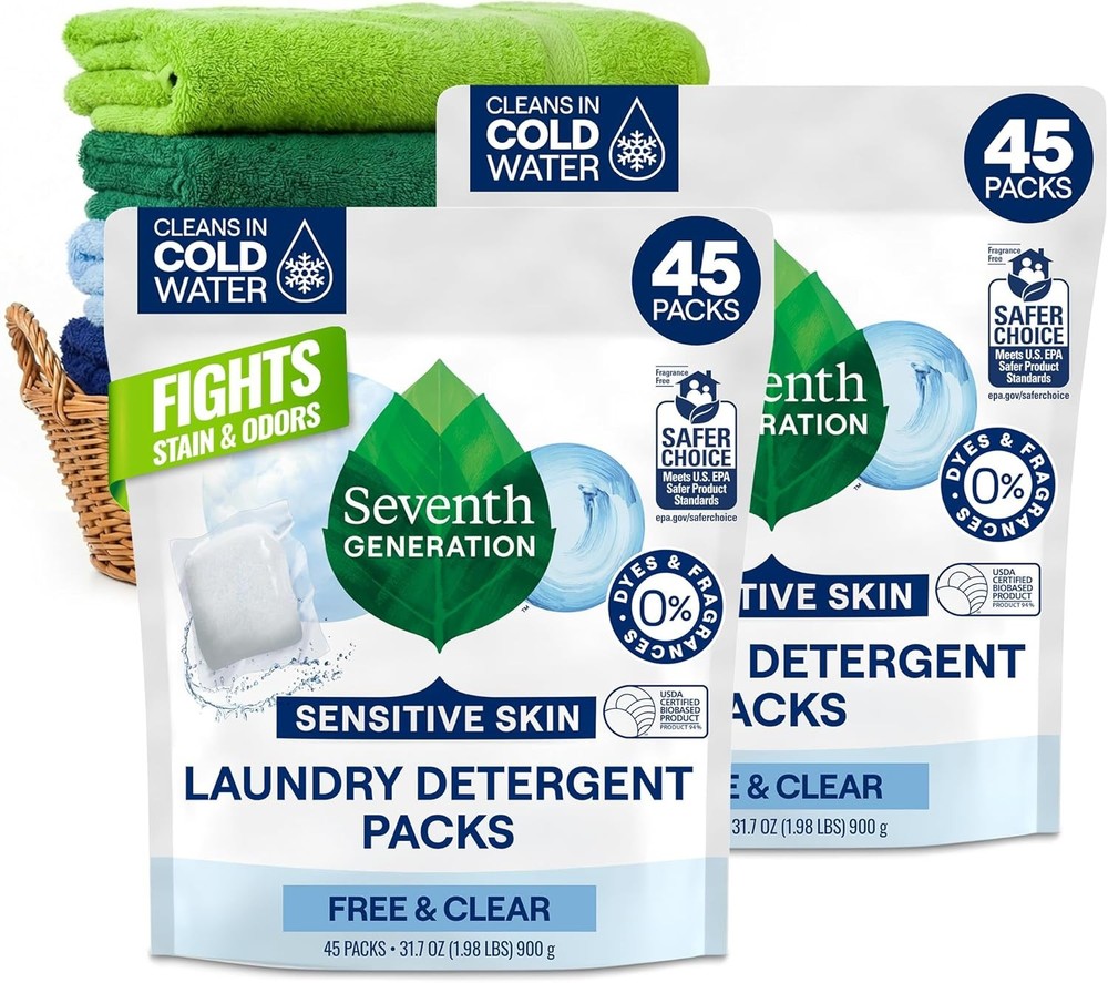 Seventh nerat Laundry Deternt Pas, & Clear, 90 Loads