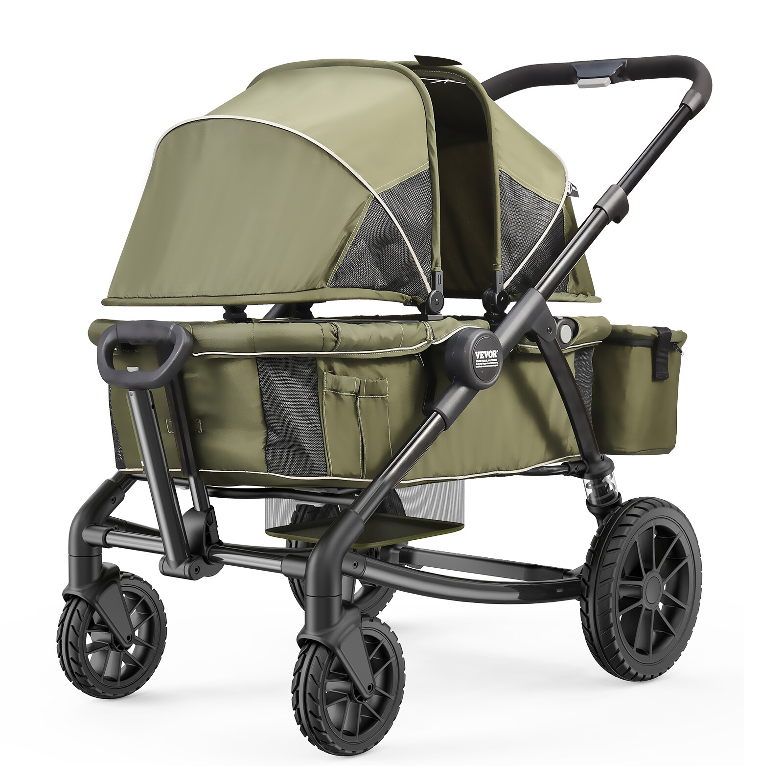 VEVOR All-Terrain Stroller Wagon 2 Seats Collapsible w/ Canopy Dark Olive Green