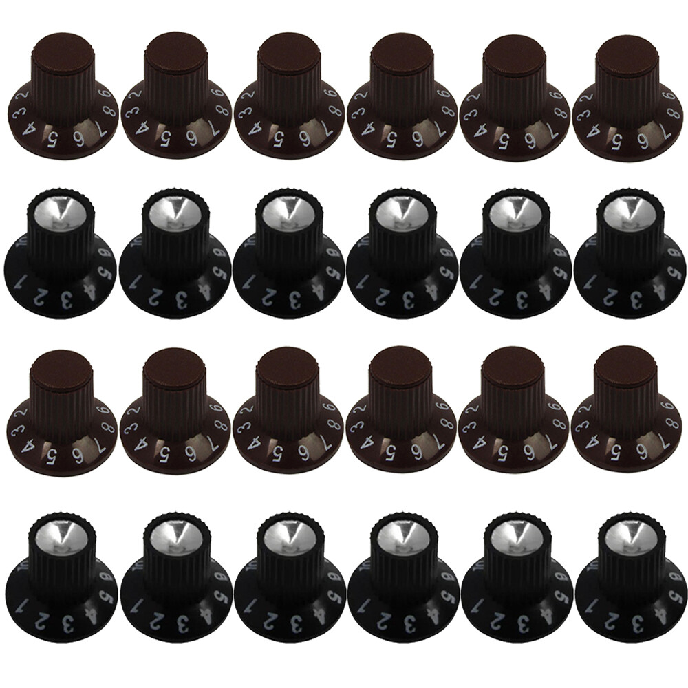 12PCS Guitar AMP Knob Amplifier Skirted Knobs Black Silver Cap For Fender BB
