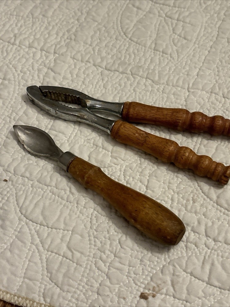 Vintage Wooden Handle Nutcracker & Pick Set – Rustic Mid-Century Kitchen Tool