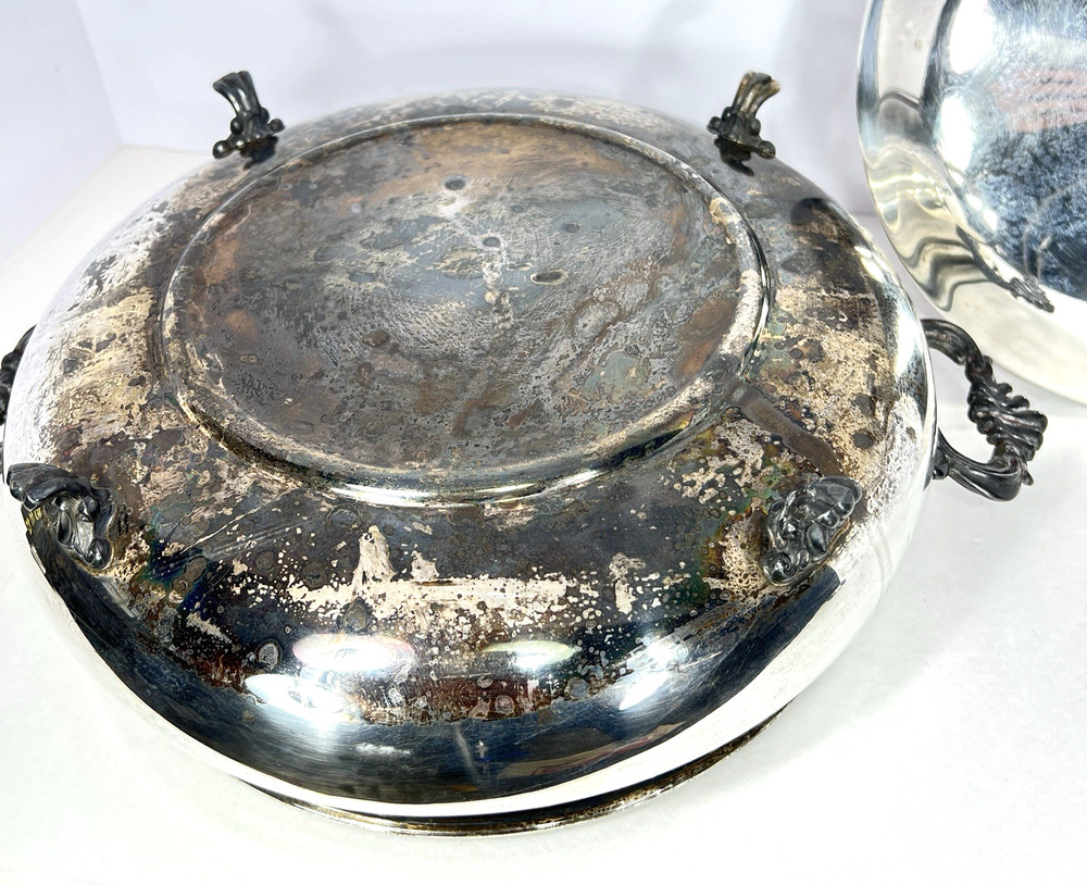 VTG Rogers Silverplate Footed Lidded Casserole Dish & 3.5QT Pyrex Glass Insert