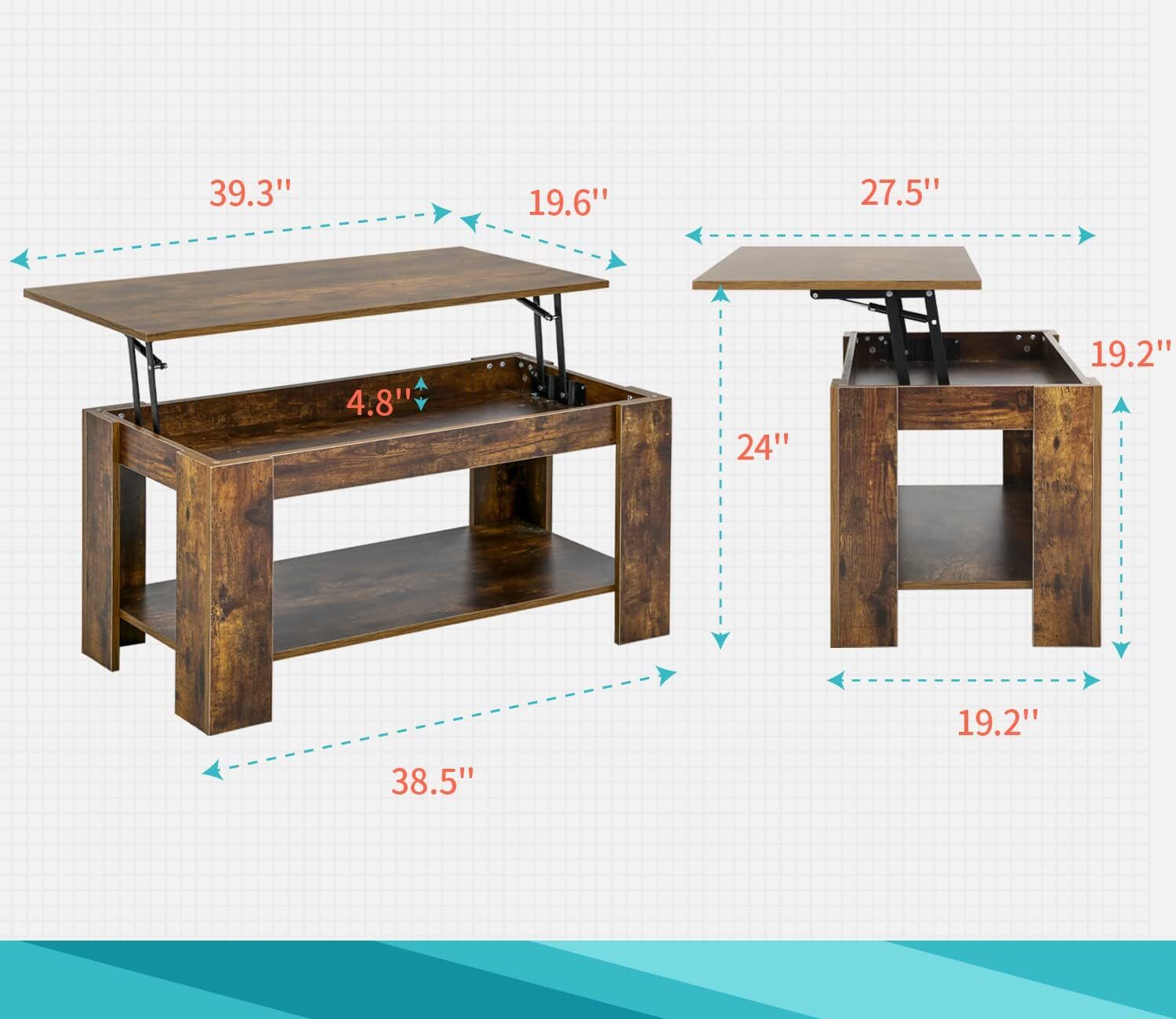 Lift-Top Coffee Table with Hidden Compartment & Storage Shelf for Living Room