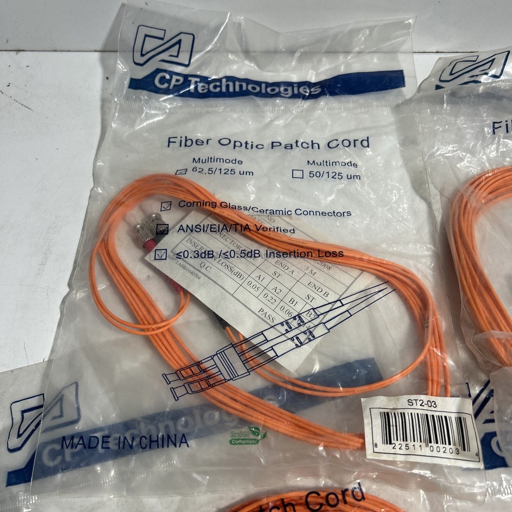 CP TECHNOLOGIES ST2-03 MULTIMODE 62.5/125 FIBER PATCH CORD (QTY 4)