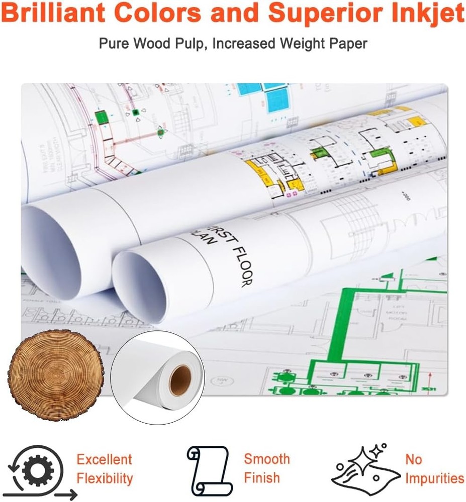 36"x150' Plotter Paper 4 Rolls 20lb Smudge Resistant for CAD Engineering