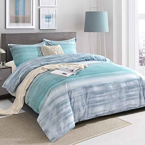 7 Pcs Size Comforter Set with Sheets, King Blue & Grey Striped Comforter Set