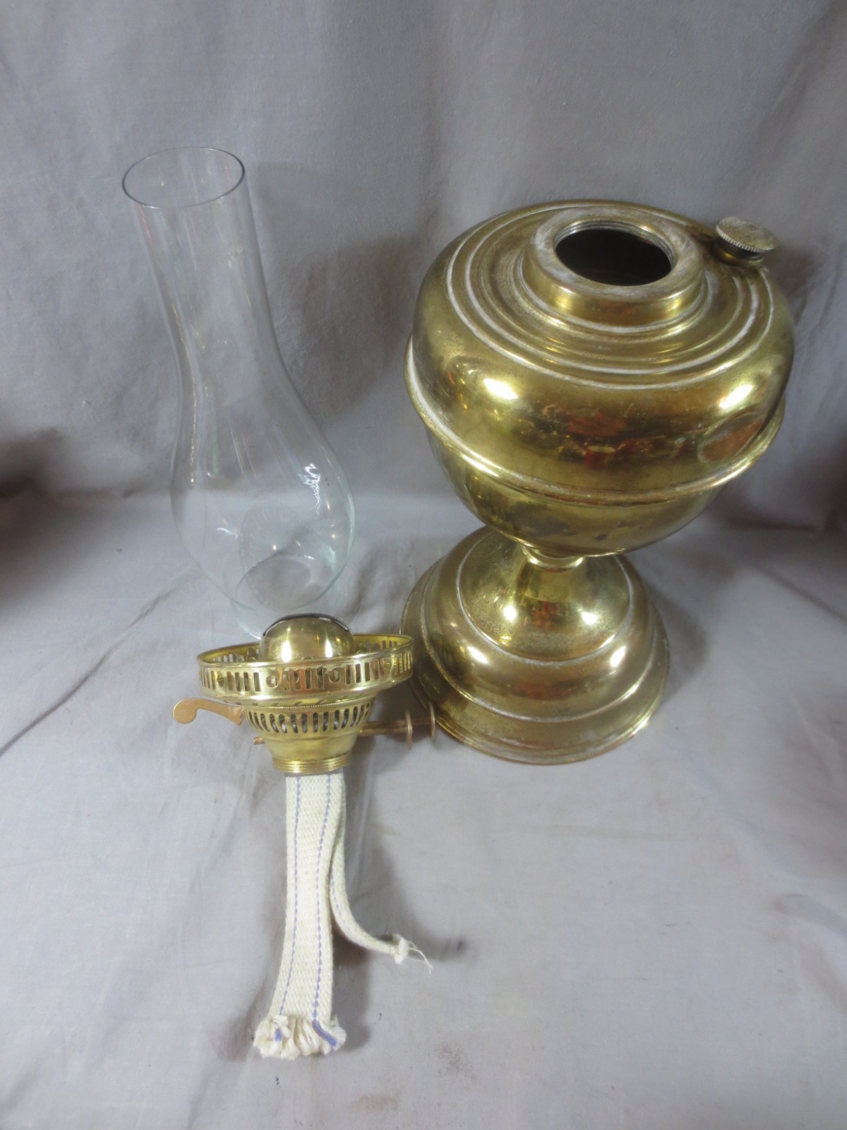 Vintage Made In England Brass Duplex Oil Lamp And Chimney Shepards Hut Lamp