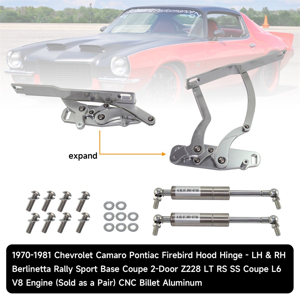 Billet Hood Hinge Kit Pair For Chevrolet Camaro & Pontiac Firebird 1970-1981