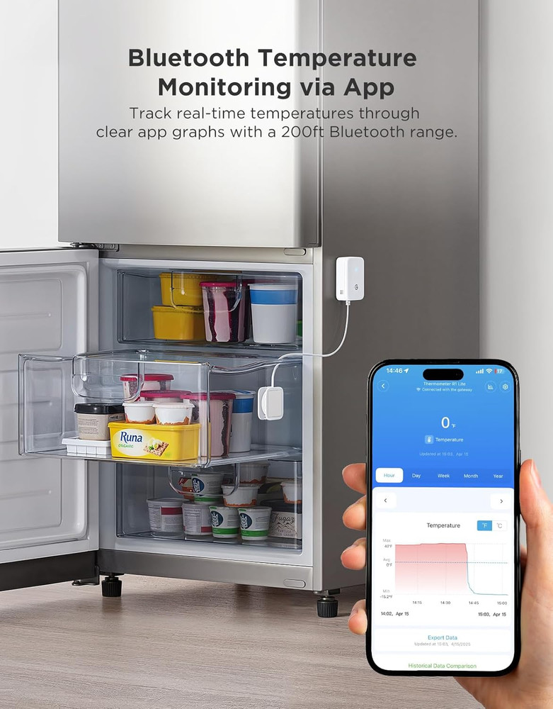 Refrigerator Freezer Thermometer 2 Pack, Bluetooth Temperature Sensor with Alarm